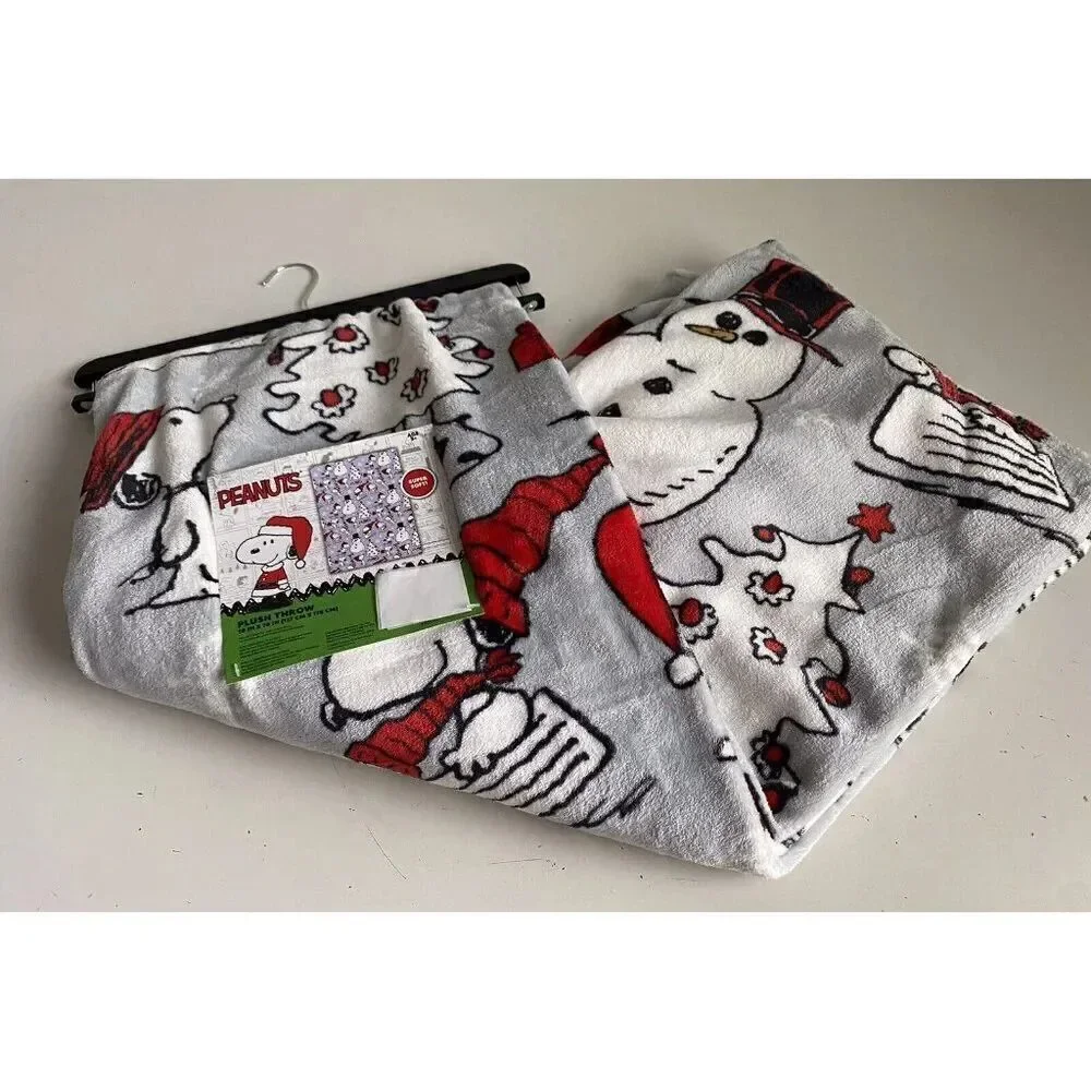 Peanuts Snoopy Snowman Throw Blanket Christmas Tree Snow Skiing‎ Ice Skating NEW